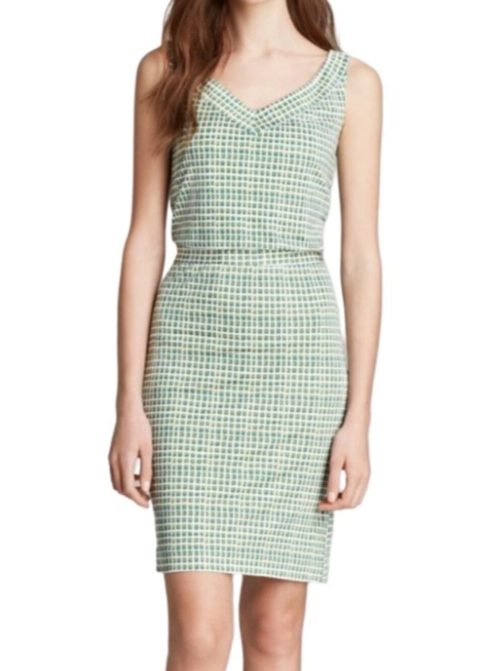 Tory Burch Paris Silk Dress Green Windowpane Double Block Sleeveless XS